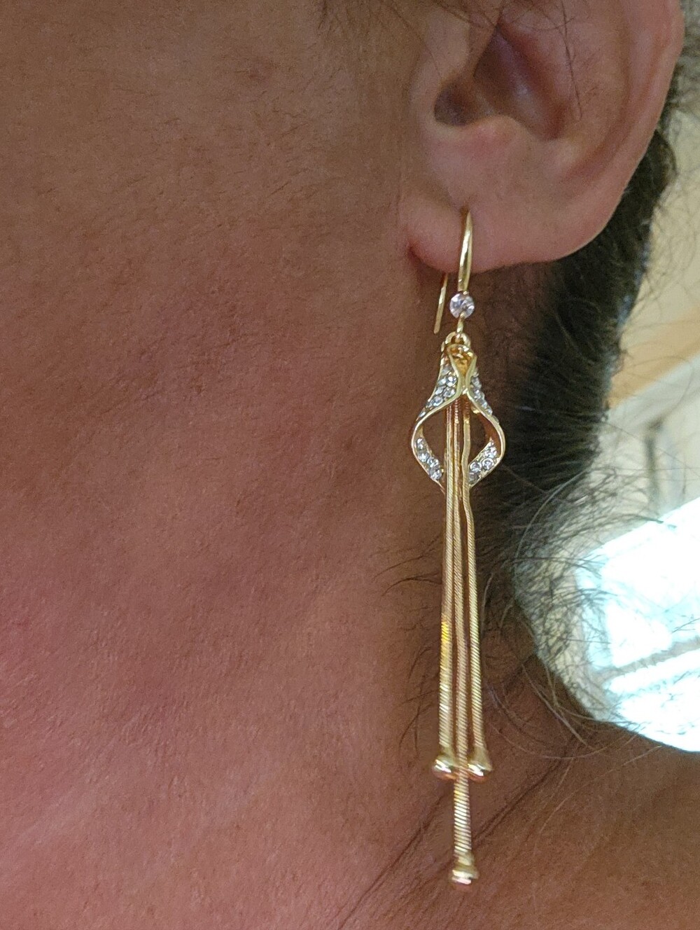 Gold-Tone Crystal Dangle Tassel Earrings - Elegant Women Jewelry
